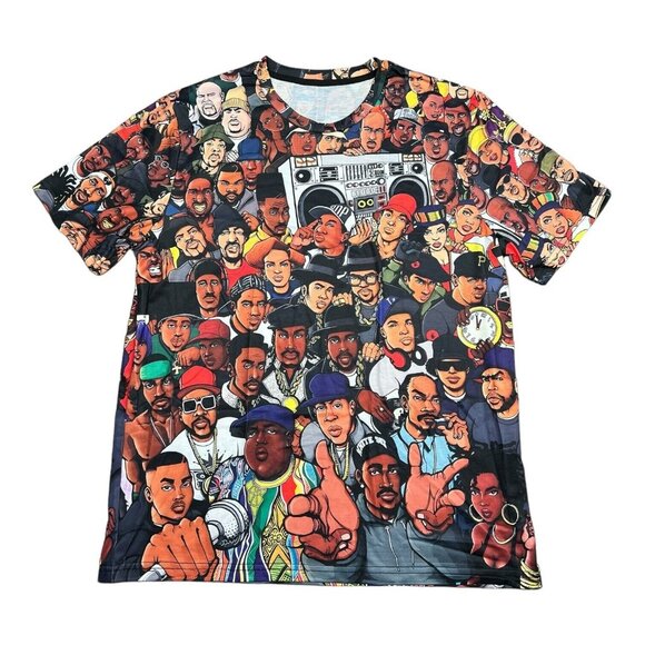 Hip Hop Legends All Over Rapper Print Tee T-Shirt Wu-Tang Snoop Jay-Z - Picture 1 of 7